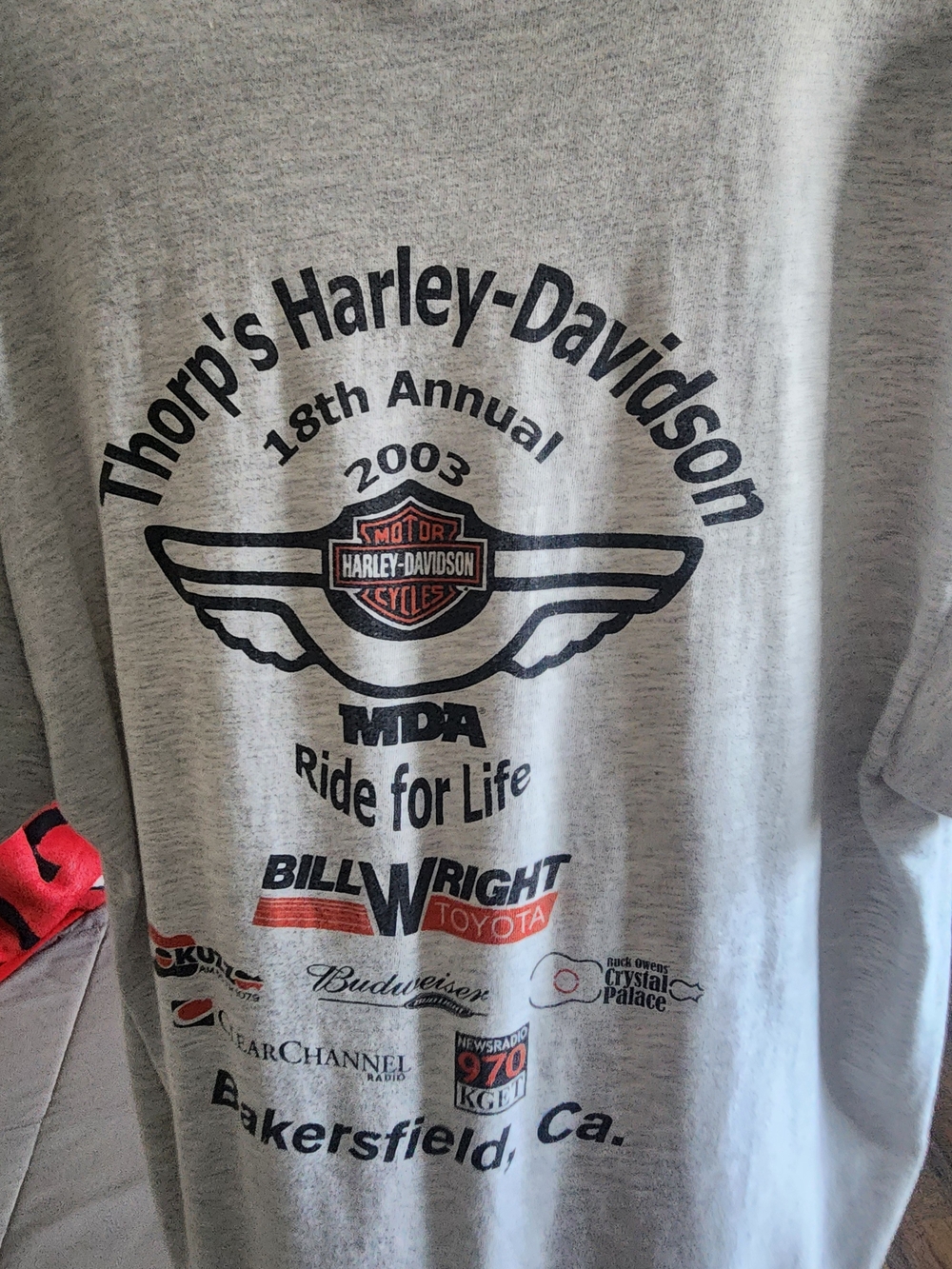 Harley-Davidson 2003 Gray 'Ride for Life' Event Graphic Tee Mens Motorcycle